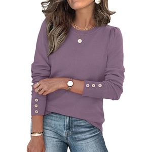 image:imageWomens Sweaters Fall Fashion 2026 Long Sleeve Button Cuff Soft Knit Pullover Trendy Tops Dressy Casual BlousesPurple