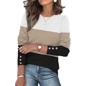 image:imageWomens Sweaters Fall Fashion 2026 Long Sleeve Button Cuff Soft Knit Pullover Trendy Tops Dressy Casual BlousesWhite Brown Black