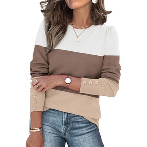 image:imageWomens Sweaters Fall Fashion 2026 Long Sleeve Button Cuff Soft Knit Pullover Trendy Tops Dressy Casual BlousesWhite Brown Khaki