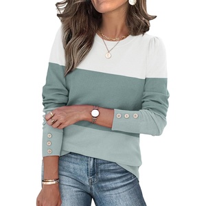image:imageWomens Sweaters Fall Fashion 2026 Long Sleeve Button Cuff Soft Knit Pullover Trendy Tops Dressy Casual BlousesWhite Green Blue