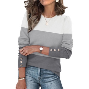 image:imageWomens Sweaters Fall Fashion 2026 Long Sleeve Button Cuff Soft Knit Pullover Trendy Tops Dressy Casual BlousesWhite Grey Flower Grey