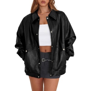 image:imageXIEERDUO Leather Jacket Women Fall Outfits 2026 Oversized Motorcycle Y2K Clothes Faux Leather Pocket Winter Coats Zip UpBlack