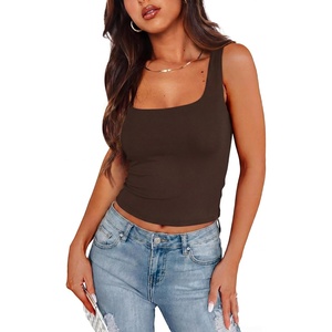 image:imageXIEERDUO Womens Square Neck Fitted Tank Tops Slim Fit Shirts 2026 Basic Spring Coffee 2XL