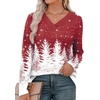 image:imageXIEERDUO Long Sleeve Shirts for Women V Neck Fall Tops Basic Tunic Tops Loose Fit Dressy 2026Christmas Print1