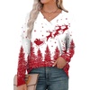 image:imageXIEERDUO Long Sleeve Shirts for Women V Neck Fall Tops Basic Tunic Tops Loose Fit Dressy 2026Christmas Print2