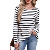 image:imageXIEERDUO Tunic Sweaters for Women Long Sleeve Shirts Crew Neck Tops with Buttons Fall Fashion Outfits Winter ClothingBlack White Striped