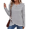 image:imageXIEERDUO Tunic Sweaters for Women Long Sleeve Shirts Crew Neck Tops with Buttons Fall Fashion Outfits Winter ClothingBlack White Striped