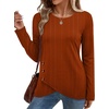 image:imageXIEERDUO Tunic Sweaters for Women Long Sleeve Shirts Crew Neck Tops with Buttons Fall Fashion Outfits Winter ClothingCaramel Brown