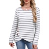 image:imageXIEERDUO Tunic Sweaters for Women Long Sleeve Shirts Crew Neck Tops with Buttons Fall Fashion Outfits Winter ClothingGray White Striped