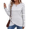 image:imageXIEERDUO Tunic Sweaters for Women Long Sleeve Shirts Crew Neck Tops with Buttons Fall Fashion Outfits Winter ClothingGray White Striped