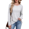 image:imageXIEERDUO Tunic Sweaters for Women Long Sleeve Shirts Crew Neck Tops with Buttons Fall Fashion Outfits Winter ClothingGray White Striped