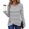 image:imageXIEERDUO Tunic Sweaters for Women Long Sleeve Shirts Crew Neck Tops with Buttons Fall Fashion Outfits Winter ClothingBlack White Striped