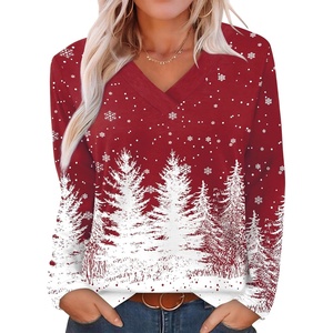 image:imageXIEERDUO Long Sleeve Shirts for Women V Neck Fall Tops Basic Tunic Tops Loose Fit Dressy 2026Christmas Print1