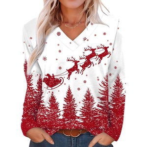 image:imageXIEERDUO Long Sleeve Shirts for Women V Neck Fall Tops Basic Tunic Tops Loose Fit Dressy 2026Christmas Print2