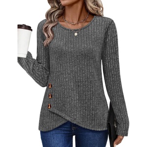 image:imageXIEERDUO Tunic Sweaters for Women Long Sleeve Shirts Crew Neck Tops with Buttons Fall Fashion Outfits Winter ClothingCharcoal Gray