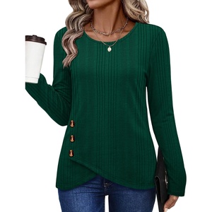 image:imageXIEERDUO Tunic Sweaters for Women Long Sleeve Shirts Crew Neck Tops with Buttons Fall Fashion Outfits Winter ClothingTeal Green